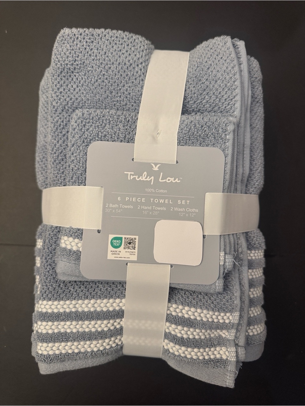 6pc TRULY LOU 100% Cotton Bath Towel Set - Moonstone